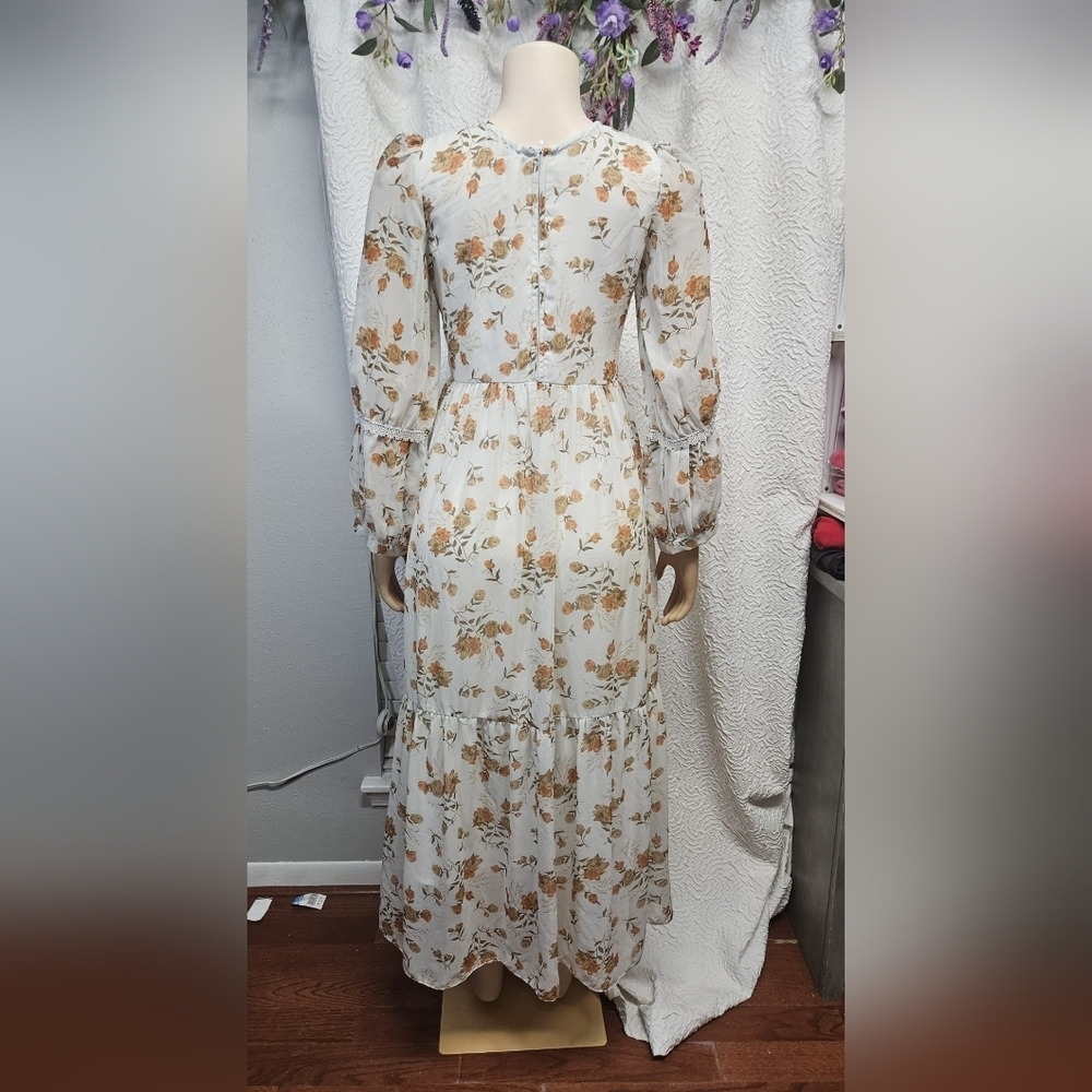 Cream Bishop Sleeve Sundress with Scoop Neck - Picture 12 of 12